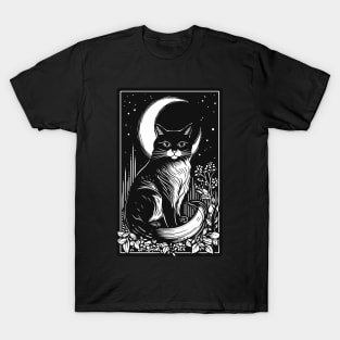 Black Cat Moon Tarot Witchy T-Shirt